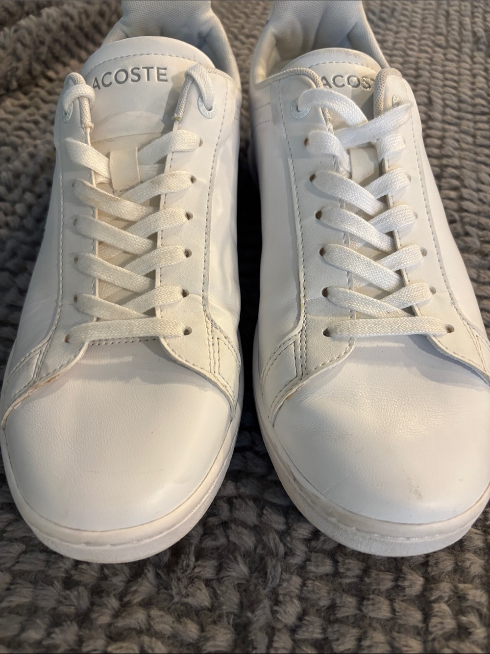 Lacoste Men’s White Leather Sneakers Green Crocodile Logo Size 8.5